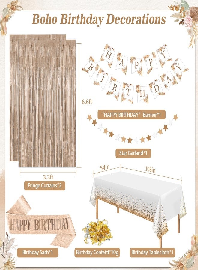 Fantspati Birthday Decorations for Women, Party Decorations for Women with Beige Cream Neutral Balloons Birthday Sash Tablecloth Happy Birthday Banner Neutral Boho Bday Decorations for Men Woman Boys Girl - Image 2